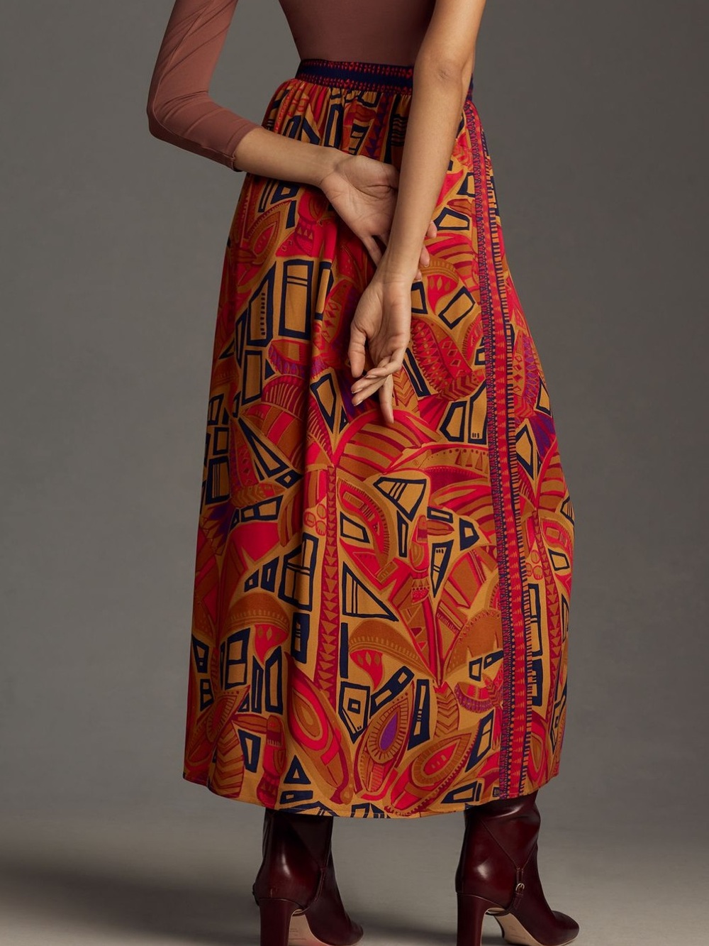 Farm Rio Anthropologie Cool Tropical red orange Print Maxi Skirt Size S - Picture 5 of 10
